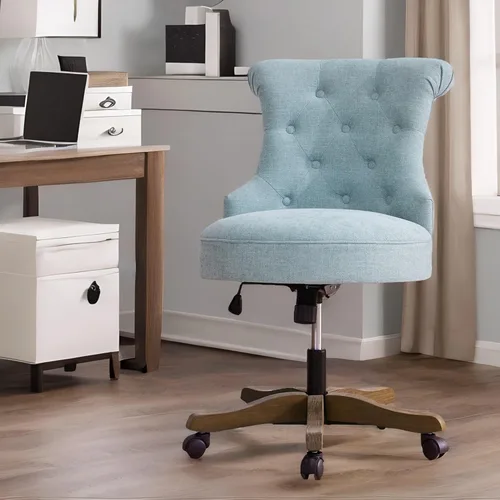 HUIMO Silla de oficina en casa, silla de escritorio tapizada sin brazos con ruedas, altura ajustable, silla de escritorio para computadora con patas