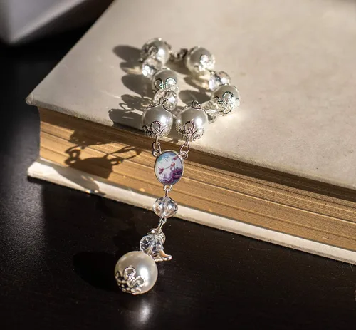 Pulsera de bautismo de plata para regalos de fiesta de bautizo recuerdos, pulsera de ángel para bebé con bolsas de regalo de organza para la primera