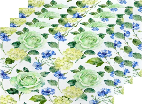 Miniatura 23 de Shrahala Hermosos manteles individuales de flores de rosas, hermosas flores, elegantes manteles de lino de arpillera lavable, aislamiento térmico