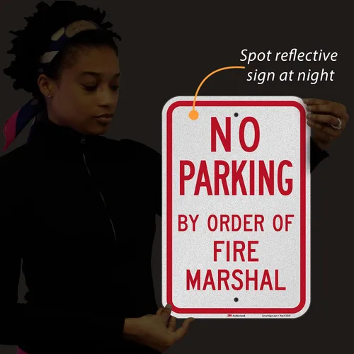 Miniatura 8 de SmartSign -K-9548-EG Letrero "No Parking - por Order Of Fire Marshal" 12 x 18 pulgadas, aluminio reflectante 3M de grado de ingeniero, rojo sobre