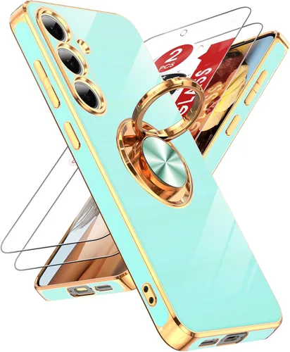 Miniatura 124 de LeYi Funda para Samsung Galaxy S22 Ultra con soporte de anillo giratorio de 360°, soporte magnético, chapado en oro rosa, borde protector para Negro