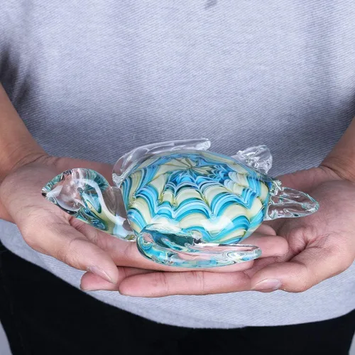 Miniatura 5 de QFkris Figura de tortuga marina de vidrio soplado de 6 pulgadas, escultura de vidrio hecha a mano, decoración del hogar, regalo de cumpleaños