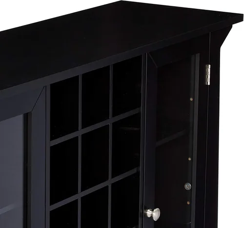 Miniatura 6 de Kings Brand Furniture Matanuska - Armario de madera para bar con almacenamiento de vino, color negro