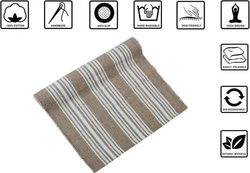 Miniatura 2 de Alfombrilla de Yoga Tejida a Mano 100% Algodón - Gruesa Hecha en Telar en India - para Ejercicio en Piso de Gimnasio - Corredor para Dormitorio