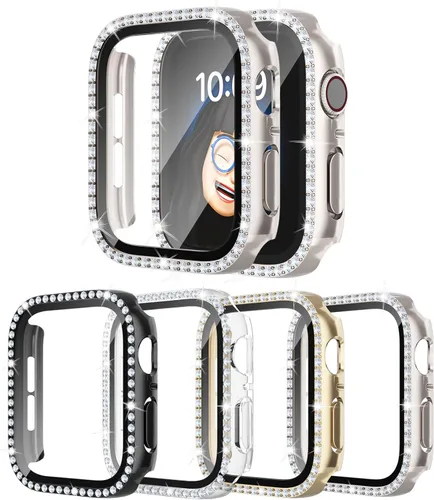 Miniatura 9 de 4 Pack Fundas Brillantes para Apple Watch SE 3/SE 2/SE/6/5/4 44mm, Funda Protectora de Diamantes y Brillantes con Protector de Pantalla de Vidrio
