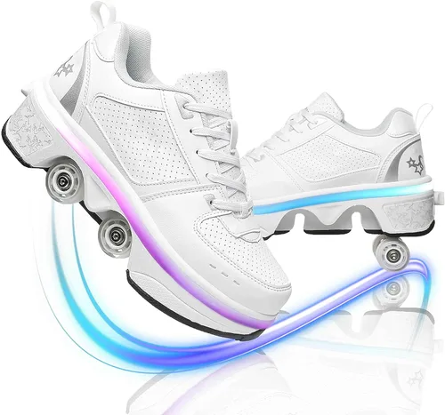 Miniatura 14 de Zapatos de patinaje convertibles para hombres y mujeres, zapatos de paseo automáticos para niños y adultos, patines con doble fila de ruedas, ruedas