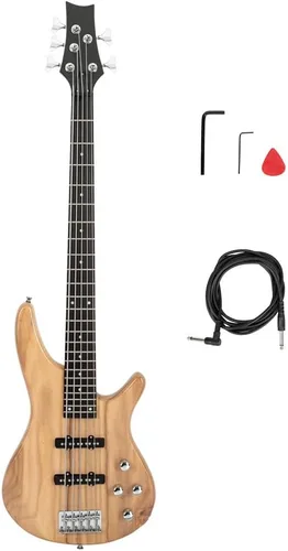 Miniatura 7 de Ktaxon Bajo eléctrico de 5 cuerdas, tamaño completo, kit de bajo estándar, diestro, diapasón de palisandro, con bolsa de concierto, correa, cable