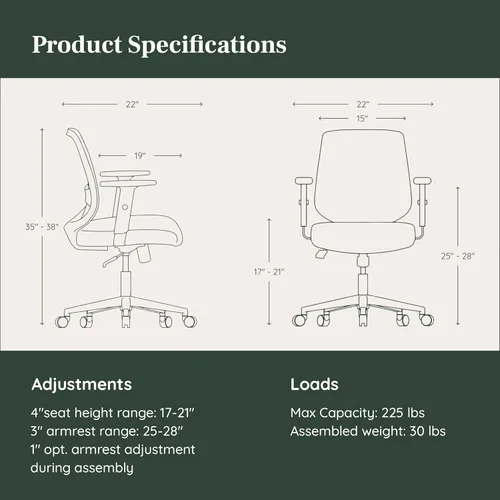 Miniatura 3 de Branch Silla diaria - Silla de oficina de cuero vegano con giratorio, descanso lumbar y reposabrazos ajustables, asiento cómodo para mejorar la negro