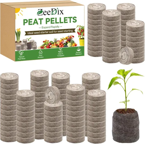 Miniatura 6 de ZeeDix 55 unidades de 1.181 in de fibra comprimida de pellets de turba, iniciadores de semillas de plantas de suelo, tapones de vivero, paleta, 300