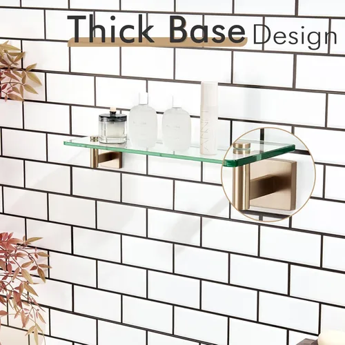Miniatura 9 de KOKOSIRI Estantes de pared para baño, estante flotante de vidrio templado, estante colgante para almacenamiento/decoración de habitación, 20 Bronce