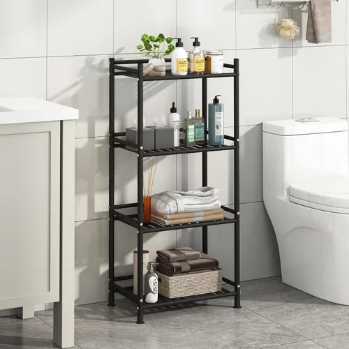 Miniatura 6 de Esquinero de almacenamiento de 4 niveles para el baño, estante abierto de pie, estante de esquina de metal para la cocina, salón, pasillo