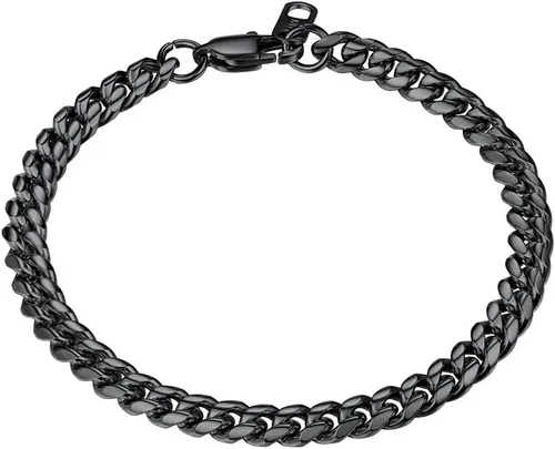 PROSTEEL Pulsera de acero inoxidable para hombres y mujeres, elegantes pulseras de eslabones cubanos, chapado en oro negro de 18 quilates, ancho