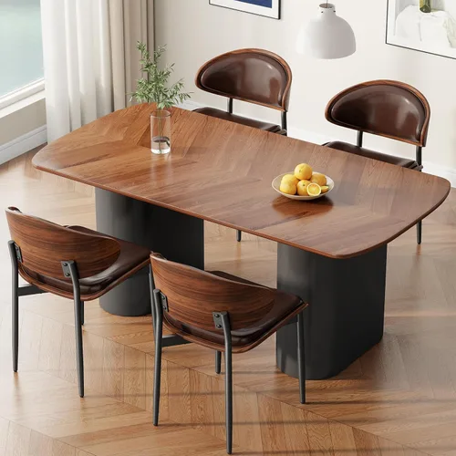 Miniatura 50 de REONEY - Juego de 4 sillas de comedor, modernas de mediados de siglo, tapizadas en piel sintética PU con respaldo de madera curvada de nogal y patas