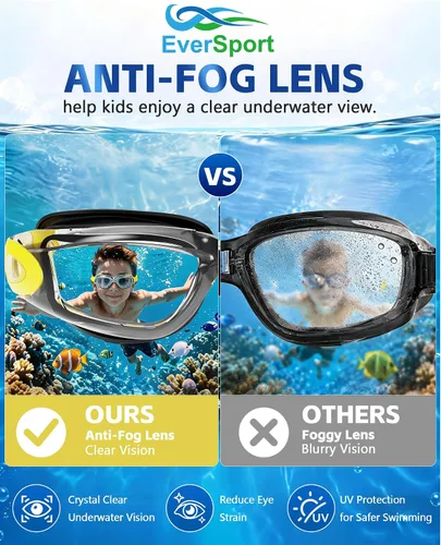 Miniatura 4 de EverSport Gafas de natación para niños, paquete de 2 gafas de natación para niños y adolescentes, gafas de natación antivaho anti-UV para jóvenes