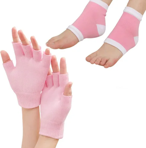 Juego de guantes y calcetines hidratantes, forro de gel de terapia fría, guantes hidratantes sin dedos y calcetines para el talón, guantes