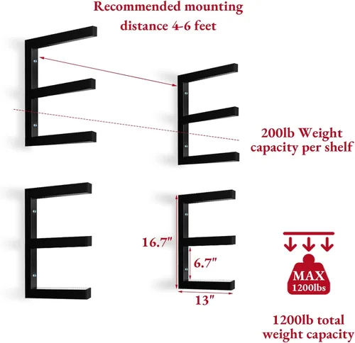 Miniatura 2 de MOOMSINE Estante de almacenamiento de madera montado en la pared, 6 niveles con capacidad para hasta 1200 libras, organizador de madera resistente