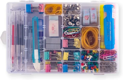 Miniatura 3 de Caja organizadora de plástico con 36 compartimentos, caja de almacenamiento de joyas con divisores ajustables (paquete de 1)