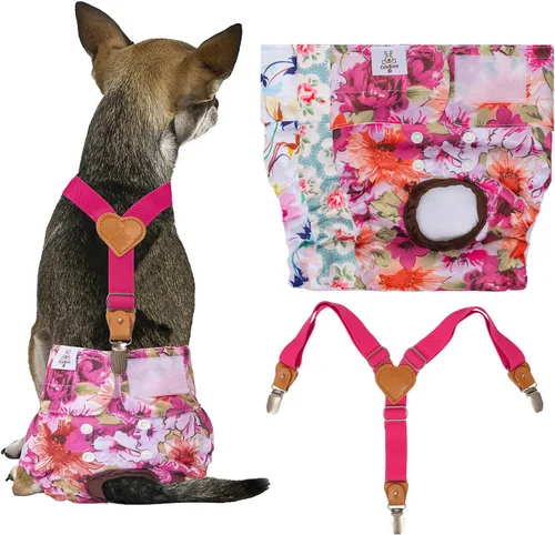 CuteBone - Pañales para perros hembra, 3 unidades reutilizables con un suspender para perritas pequeñas, medianas y grandes, período BDD02S