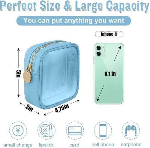 Miniatura 2 de izuzta Bolsa de maquillaje pequeña de nylon para bolso, linda bolsa de cosméticos con cremallera, bolsa de maquillaje preppy, Azul, Mini 2-Azul