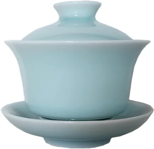 Gaiwan Kung Fu - Juego de tazas de té y platillo de porcelana con tapa, 5 onzas (azul cielo)