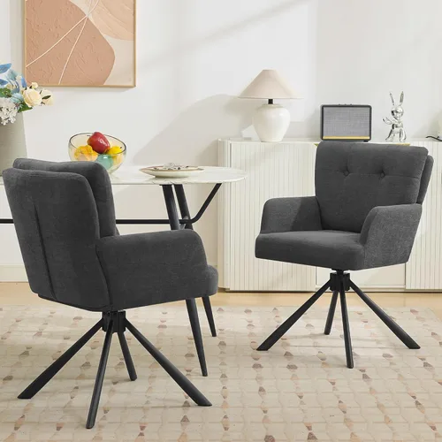 Miniatura 18 de WUTUTUEE Juego de 2 sillas de comedor de tela, modernas, tapizadas, giratorias, cómodas sillas de comedor con respaldo medio, sillón de escritorio