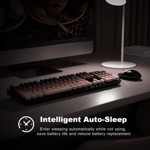 Miniatura 183 de KNOWSQT Combo de teclado y ratón inalámbrico, teclados lindos de tamaño completo estilo máquina de escribir 2.4G azul colorido - receptor USB Plug