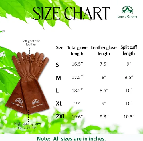 Miniatura 5 de Guantes de jardinería de cuero para mujeres y hombres, guantes largos de jardín, guanteletes de cuero de vaca para poda de rosas resistentes a Marrón