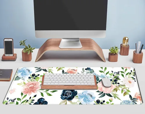Miniatura 5 de Alfombrilla de escritorio verde para videojuegos, alfombrilla de mouse de escritorio, morado, azul, rosa, floral, grande, XL, grande, para teclado