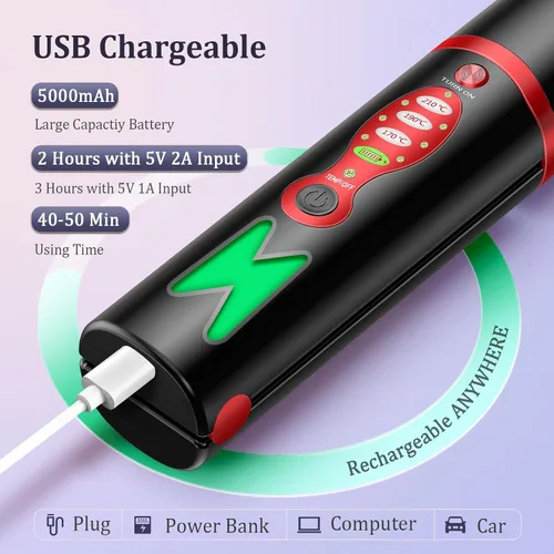 Miniatura 5 de Alisador y rizador de pelo inalámbrico para cabello fino y fino, mini plancha plana recargable por USB con 3 ajustes de calor, placas de titanio
