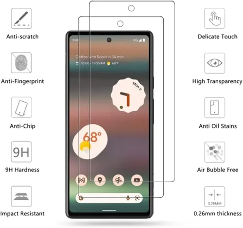 Miniatura 2 de Protector de pantalla transparente para Google Pixel 6a HD de vidrio templado, 2 unidades, dureza 9H, antiarañazos, protector de pantalla templado