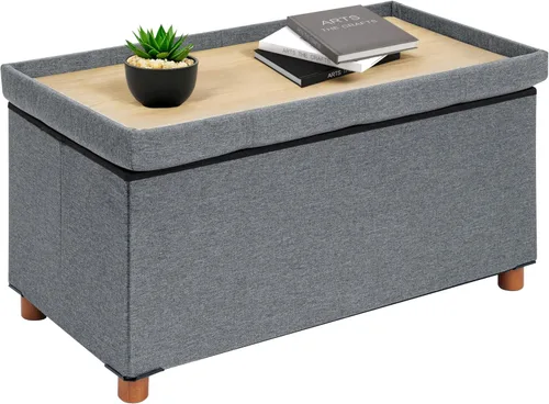 Miniatura 11 de B FSOBEIIALEO Otomana de almacenamiento con bandeja, taburetes de pies y otomanas con patas, cubo de almacenamiento, asiento de lino negro de 15