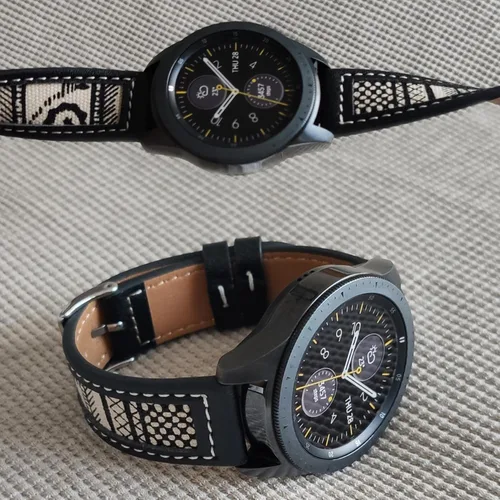 Miniatura 4 de Abanen Correa de reloj de cuero de mezclilla para Samsung Galaxy Watch 7/Galaxy Watch 6, correa de tela de lona de 0.787 pulgadas con forro de piel