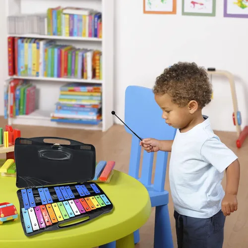 Miniatura 7 de Soulmate Xilófono Glockenspiel de 25 notas para niños, juguete musical colorido con teclas de metal, instrumento xilófono profesional con estuche