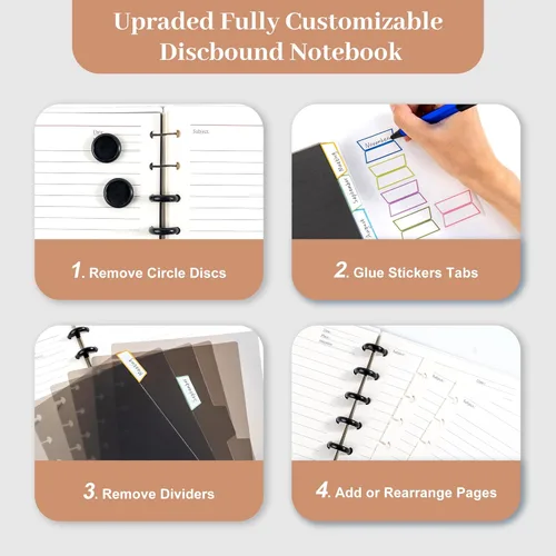 Miniatura 2 de Yoment Cuaderno de disco encuadernado Personalizable Diario en espiral recargable Cuaderno de 5 materias con páginas removibles 120 con rayas anchas