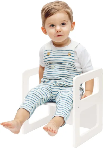 Miniatura 7 de FUNLIO Silla de destete Montessori de altura ajustable para edades de 1 a 3 años, silla de madera maciza de calidad, para comer, leer, jugar, blanco