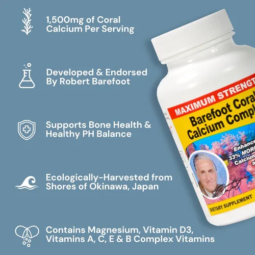 Miniatura 7 de 90 cápsulas de calcio coral de 1500 mg - Salud ósea - 72 minerales traza, calcio, magnesio y vitamina D3 - Desarrollado por Bob Barefoot