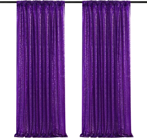 Telón de fondo de lentejuelas morado 2 piezas de 2 pies x 8 pies, cortina de boda con purpurina, cortina de arco de tela para decoración de baby