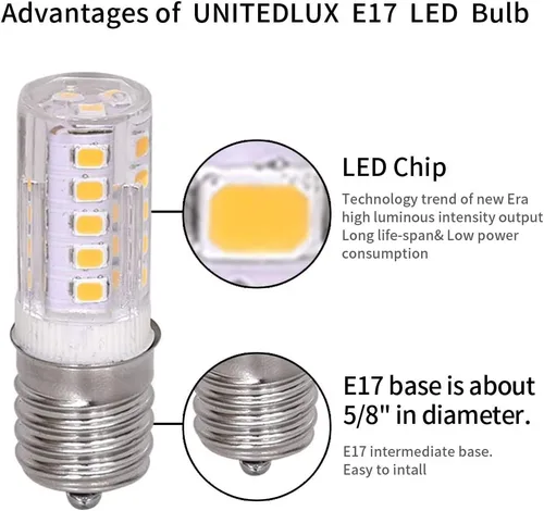 Miniatura 5 de Nobranded Bombilla LED E17, equivalente a bombilla halógena de 40 W, regulable, bombilla para microondas y máquina de fumar, AC110-130V 4W blanco