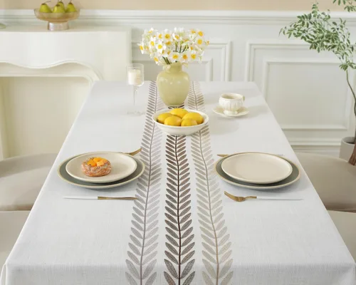 Miniatura 2 de Alsoo Mantel bordado rectangular de 55 x 90 pulgadas, mantel floral otánico de granja, impermeable, lavable, tela de lino de algodón para cocina