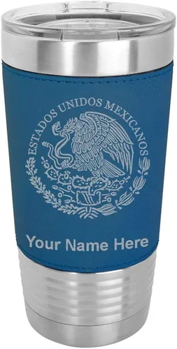 Miniatura 19 de LaserGram Vaso aislado al vacío de 20 onzas, bandera de México, grabado personalizado incluido (piel sintética, negro)