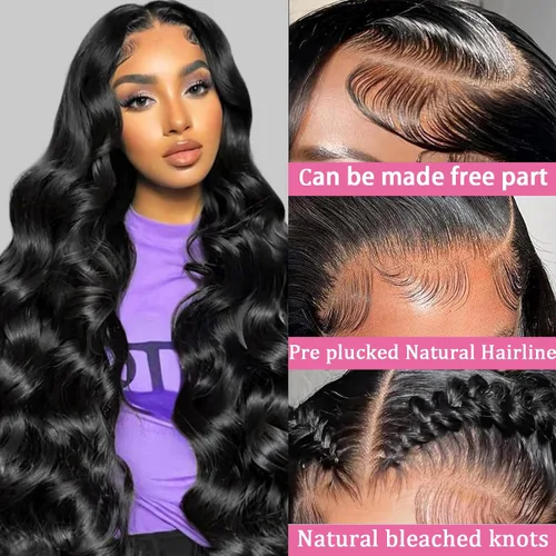 Miniatura 2 de QZOQZO Pelucas de encaje frontal 13x6 de cabello humano, prearrancadas, densidad del 180%, onda corporal, HD, frontal de encaje, sin pegamento