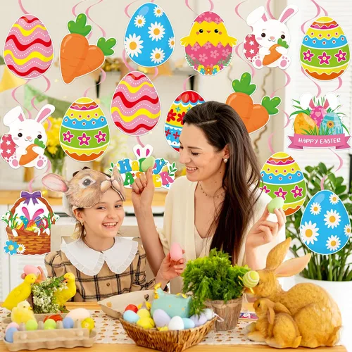 Miniatura 5 de 40 decoraciones de remolinos colgantes de Pascua, huevos de Pascua, remolinos colgantes para techo, decoraciones de papel de aluminio