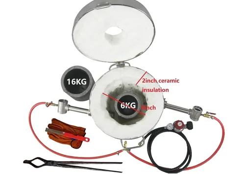 Miniatura 4 de Kit de Horno de Fundición de Propano de 16KG/35LBS, Horno de Fundición de Metal de Doble Quemador con Crisol (16KG y 6KG), Hasta 2642℉, Horno