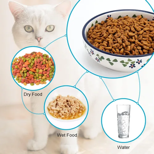 Miniatura 2 de Howise - Cuencos de cerámica para gatos, 5.3 pulgadas, platos para comida y agua, paquete de 3 cuencos poco profundos para gatos de interior, azul