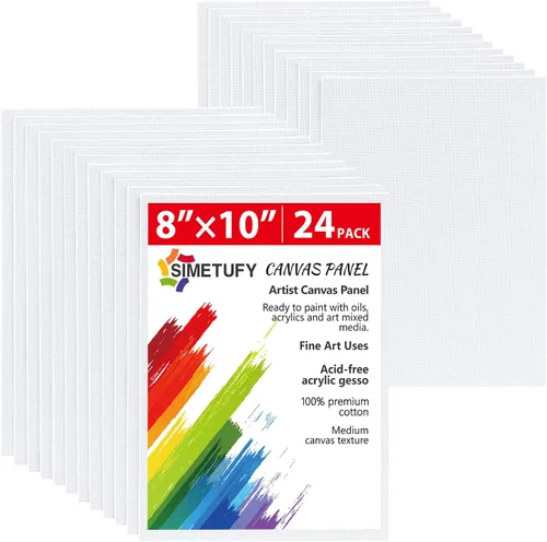 Simetufy Tableros de Lienzo para Pintar de 8 x 10 Pulgadas, Paquete de 24 Paneles de Lienzo Planos para Pintura, Imprimados con Gesso de 8oz Sin