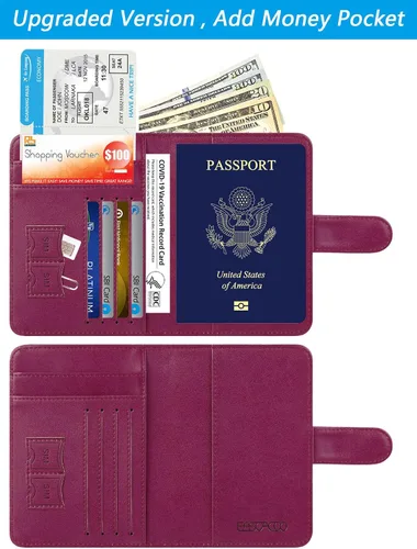 Miniatura 3 de Funda para pasaporte de piel con bloqueo RFID, accesorios de viaje para mujeres y hombres