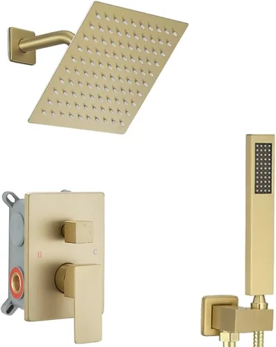 Miniatura 10 de Sistema de ducha negro mate de 10 pulgadas para baño, juego combinado de ducha de lujo con mezclador de lluvia, montado en la pared, grifo de ducha