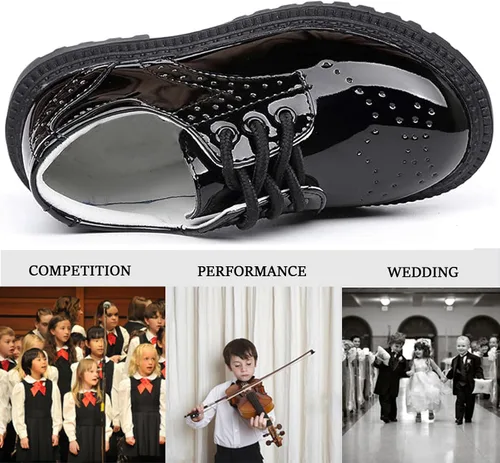 Miniatura 4 de DADAWEN Zapatos de uniforme escolar con cordones para niños y niñas, cómodos zapatos de vestir Oxford (bebéniño pequeñoniño grande)
