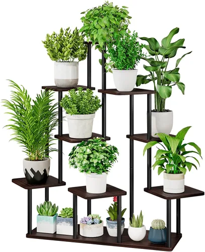 Miniatura 18 de AZERPIAN Soporte para plantas de 4 niveles para interiores, estante de flores de metal para múltiples plantas, soportes altos de esquina para flores
