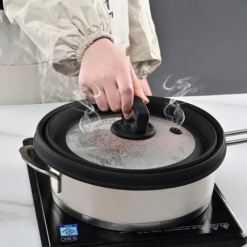 Miniatura 7 de Tapa protectora de salpicaduras de vidrio ventilado para microondas, con silicona plegable para alimentos como placa de cubierta de olla de 10.8